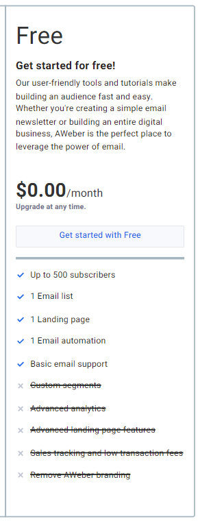 AWeber Review: Free Plan